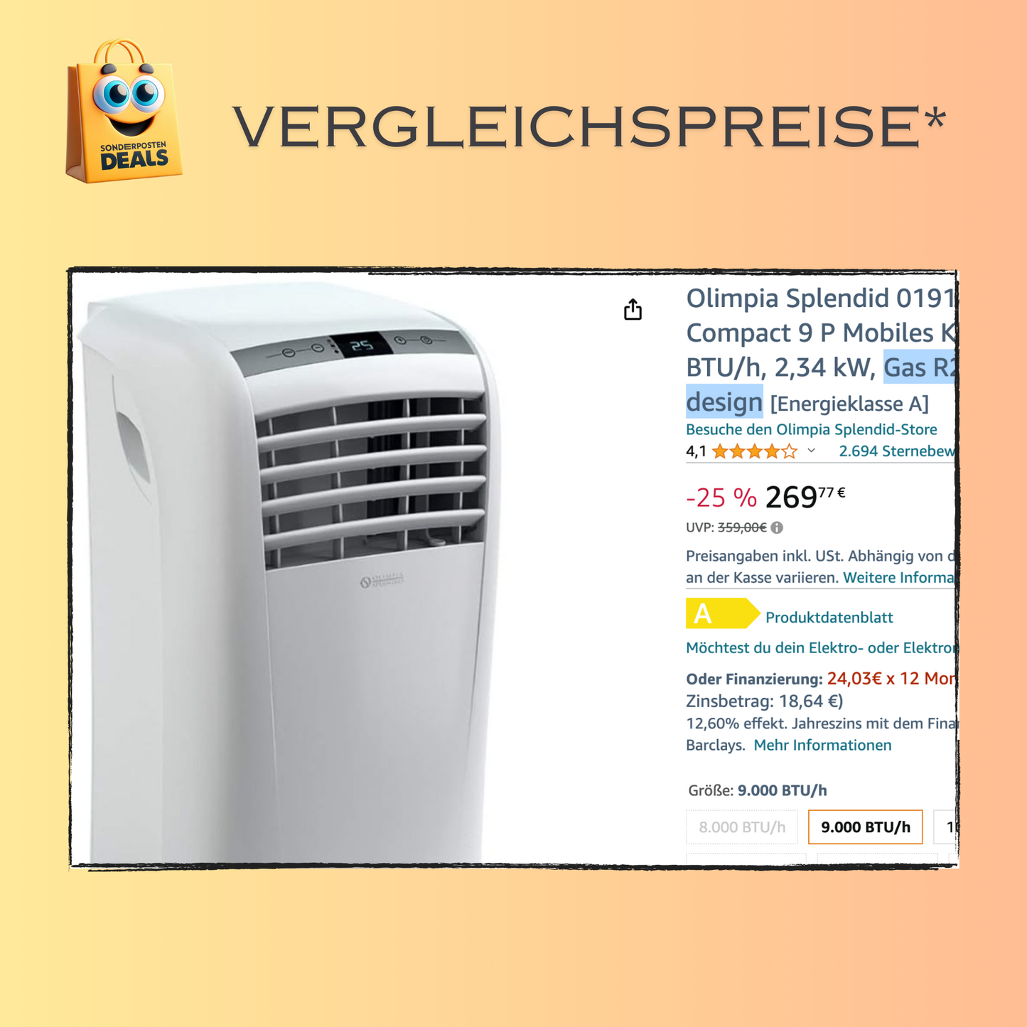 Olimpia Splendid – OS019148 – mobile Klimaanlage Dolceclima Compact 9 P - Gas R290, Italienisches Design