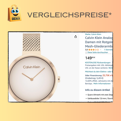 Calvin Klein Uhr für Damen mit roségoldenem Edelstahl Mesh-Gliederarmband - 25200080