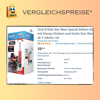 Oral-B Kids Elektrische Zahnbürste für Kinder - Star Wars Special Edition, mit Stickern und Gratis Star Wars Reise-Etui, ab 3 Jahren