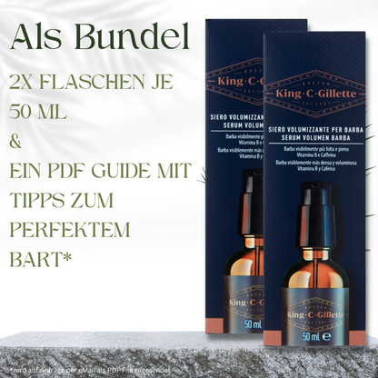 Spar Bundel 2 Stück - 100 ml Bartvolumen Serum von King C. Gillette mit Guide. Bart Öl mit Verdichtungseffekt, Vitaminkomplex B und Koffein