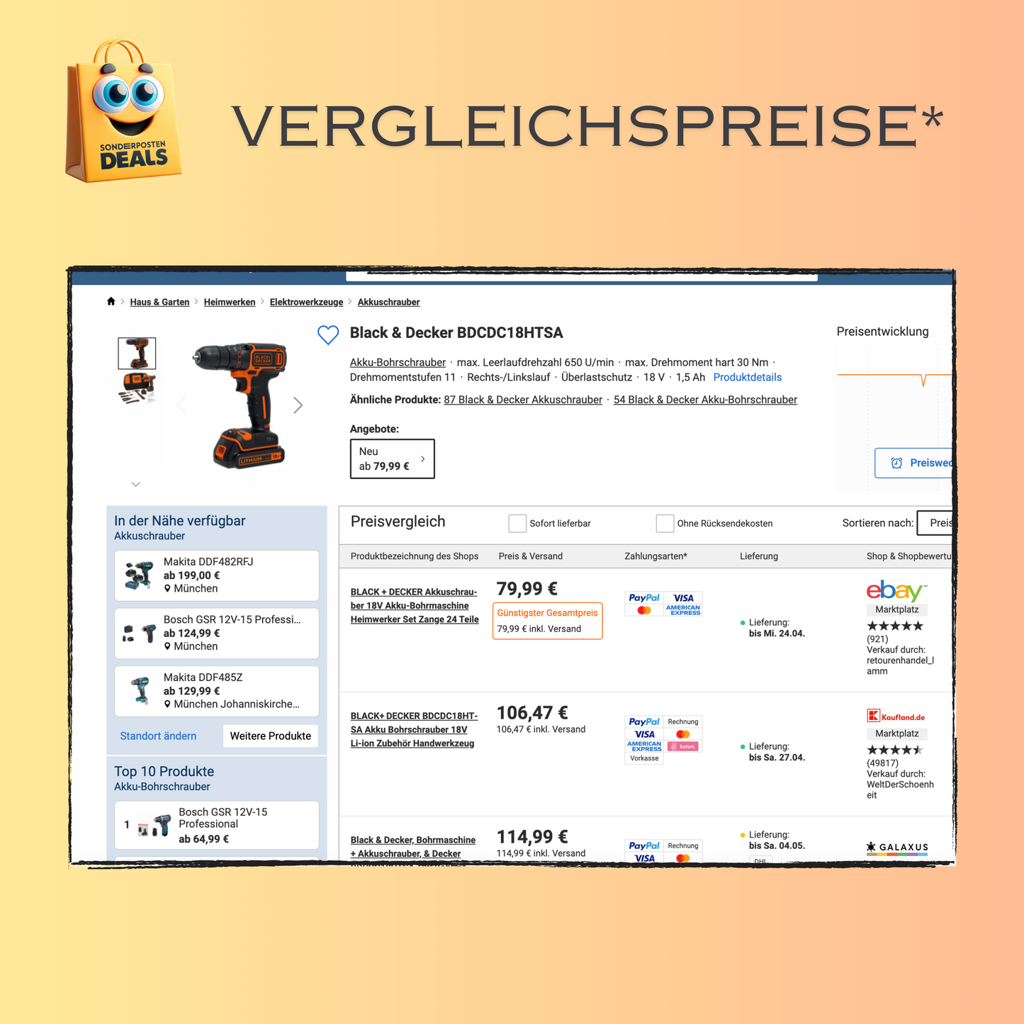 Black & Decker BDCDC18HTSA – Akku-Bohrschrauber 18 V und Handwerkzeug-Set