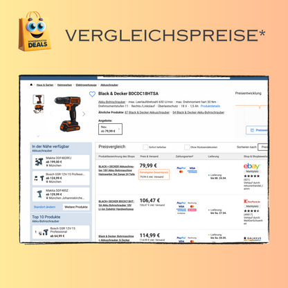 Black & Decker BDCDC18HTSA – Akku-Bohrschrauber 18 V und Handwerkzeug-Set