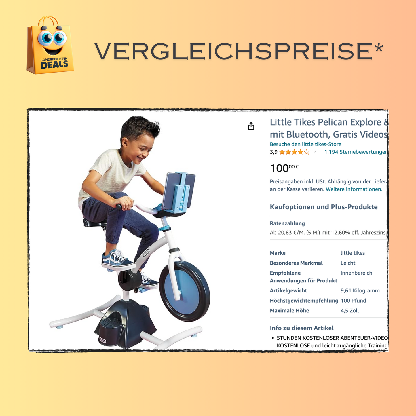 Little Tikes Kinder Fahrrad für Zuhause – Pelican Explore & Fit Fahrrad mit Bluetooth - 657917GPI