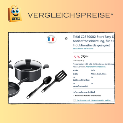 Tefal C2679002 Start'Easy 6-teiliges Set mit Antihaftbeschichtung, für alle Herde, auch Induktionsherde geeignet