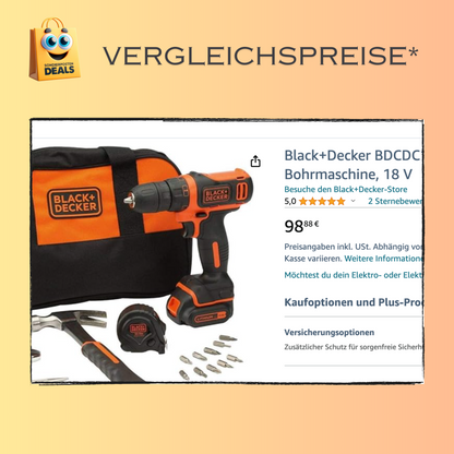 Black & Decker BDCDC18HTSA – Akku-Bohrschrauber 18 V und Handwerkzeug-Set