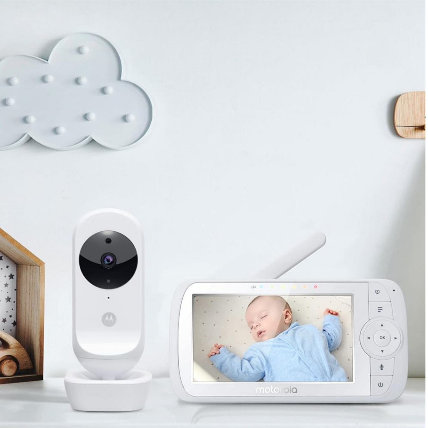 Motorola Nursery Ease 35 Babyphone mit Kamera 5,0 Zoll - Video Babyphone Display mit Nachtsicht, Schlaflieder, Zoom und&nbsp; Raumtemperaturüberwachung