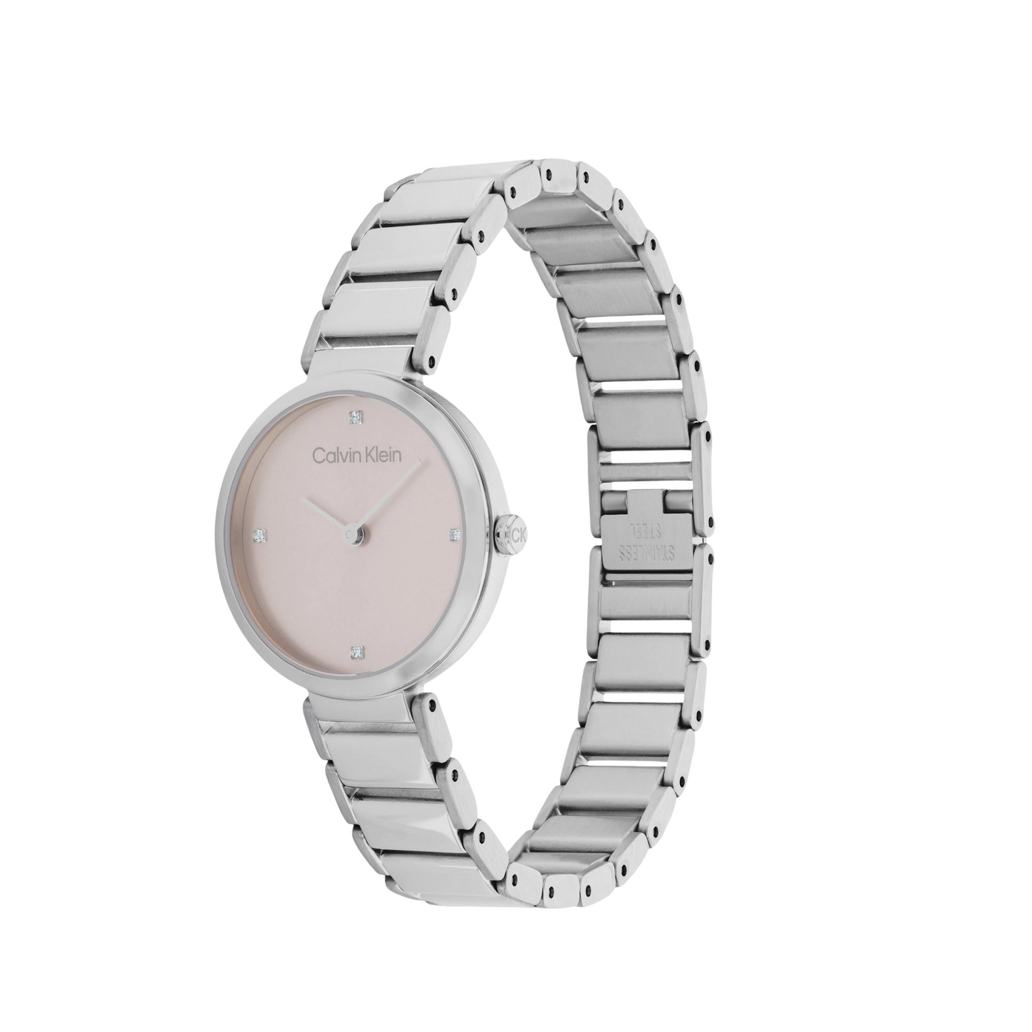 Calvin Klein elegante Uhr für Damen mit silbernem Edelstahlarmband – rosa Zifferblatt