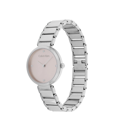 Calvin Klein elegante Uhr für Damen mit silbernem Edelstahlarmband – rosa Zifferblatt