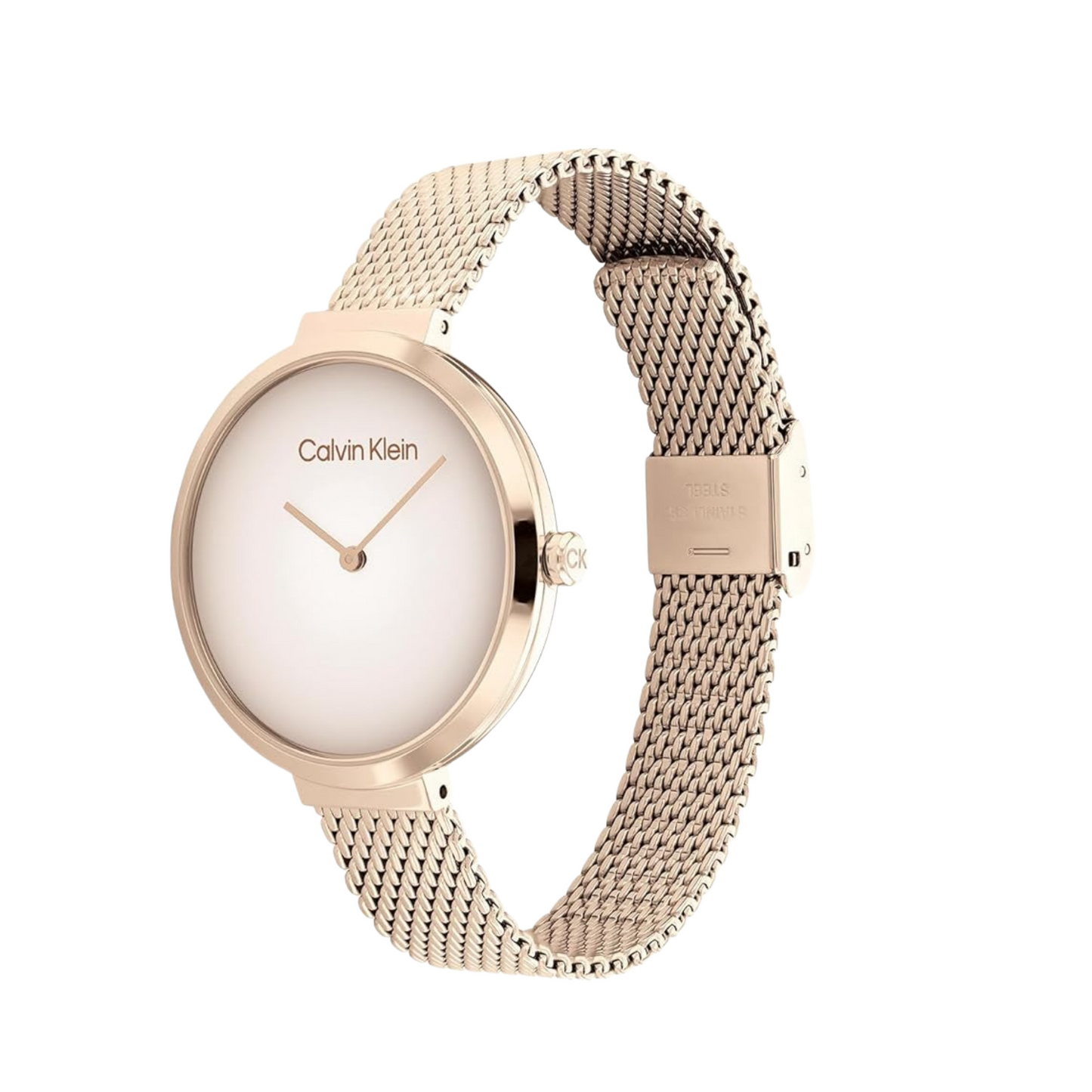 Calvin Klein Uhr für Damen mit roségoldenem Edelstahl Mesh-Gliederarmband - 25200080