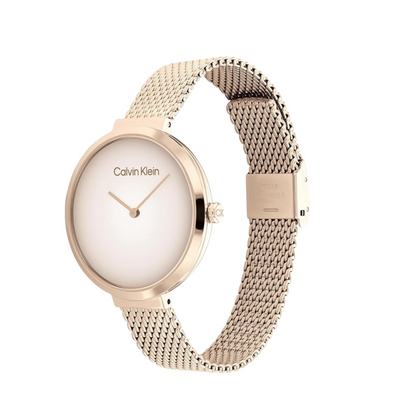 Calvin Klein Uhr für Damen mit roségoldenem Edelstahl Mesh-Gliederarmband - 25200080