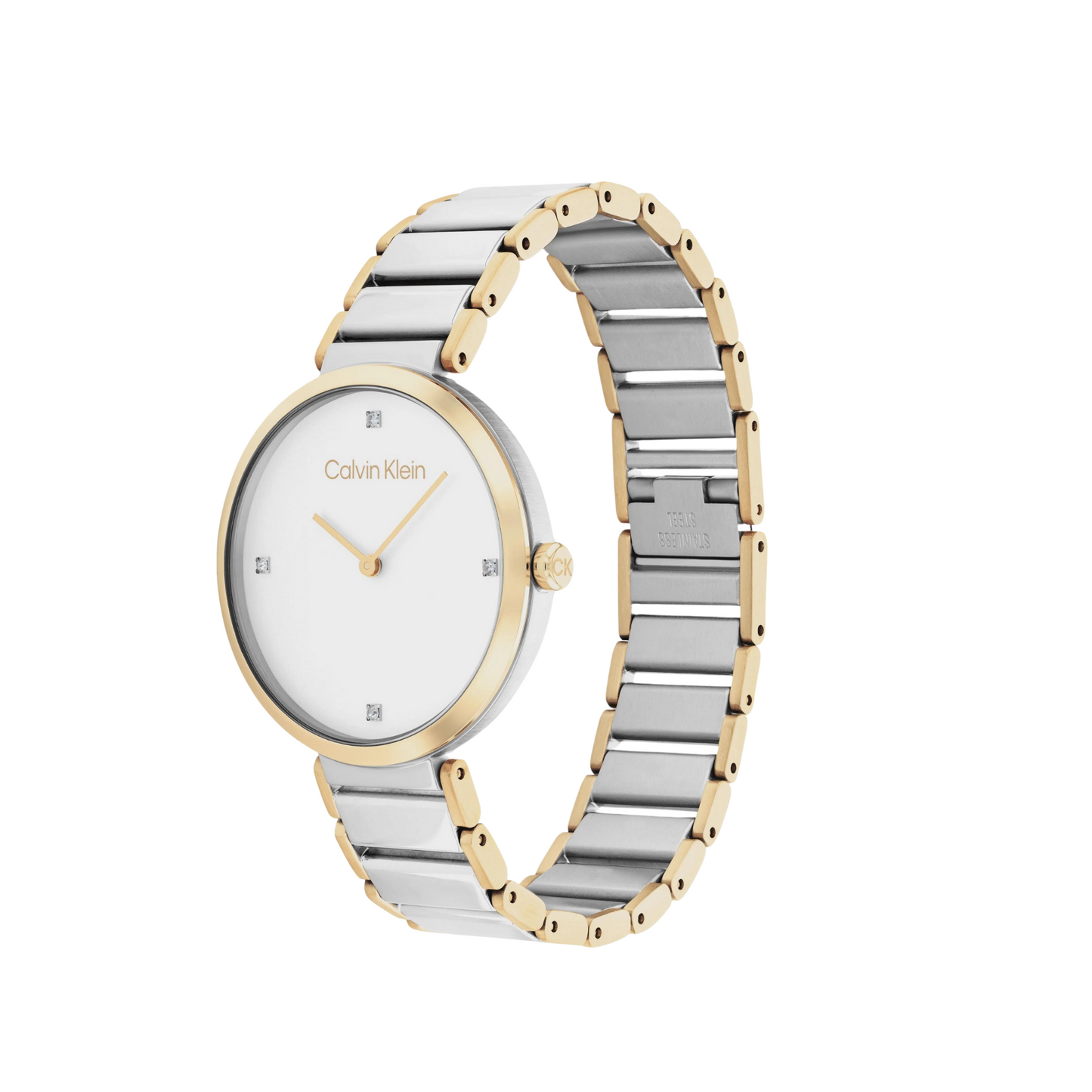 Calvin Klein elegante Uhr für Damen mit Zweifarbiges Edelstahlarmband – silber - gold