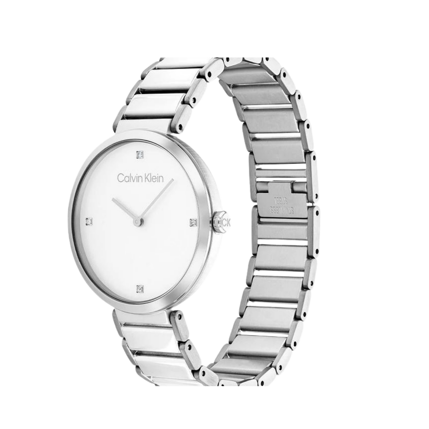 Calvin Klein elegante Uhr für Damen mit Edelstahlarmband – silber – Zifferblatt mit Steinen versetzt