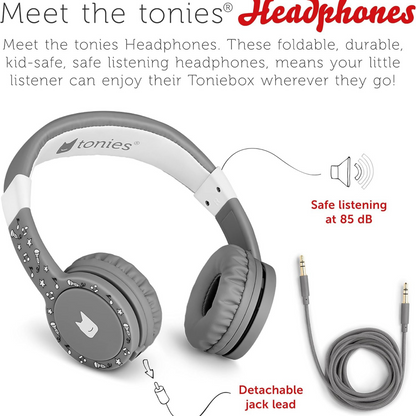tonies® kabelgebundene Kopfhörer für Toniebox, gepolsterter Over-Ear-Kopfhörer mit kindersichere Lautstärkenbegrenzung zum Hören von Hörbüchern, 1,2 m Kabel und 3,5 mm Klinkenstecker, Grau