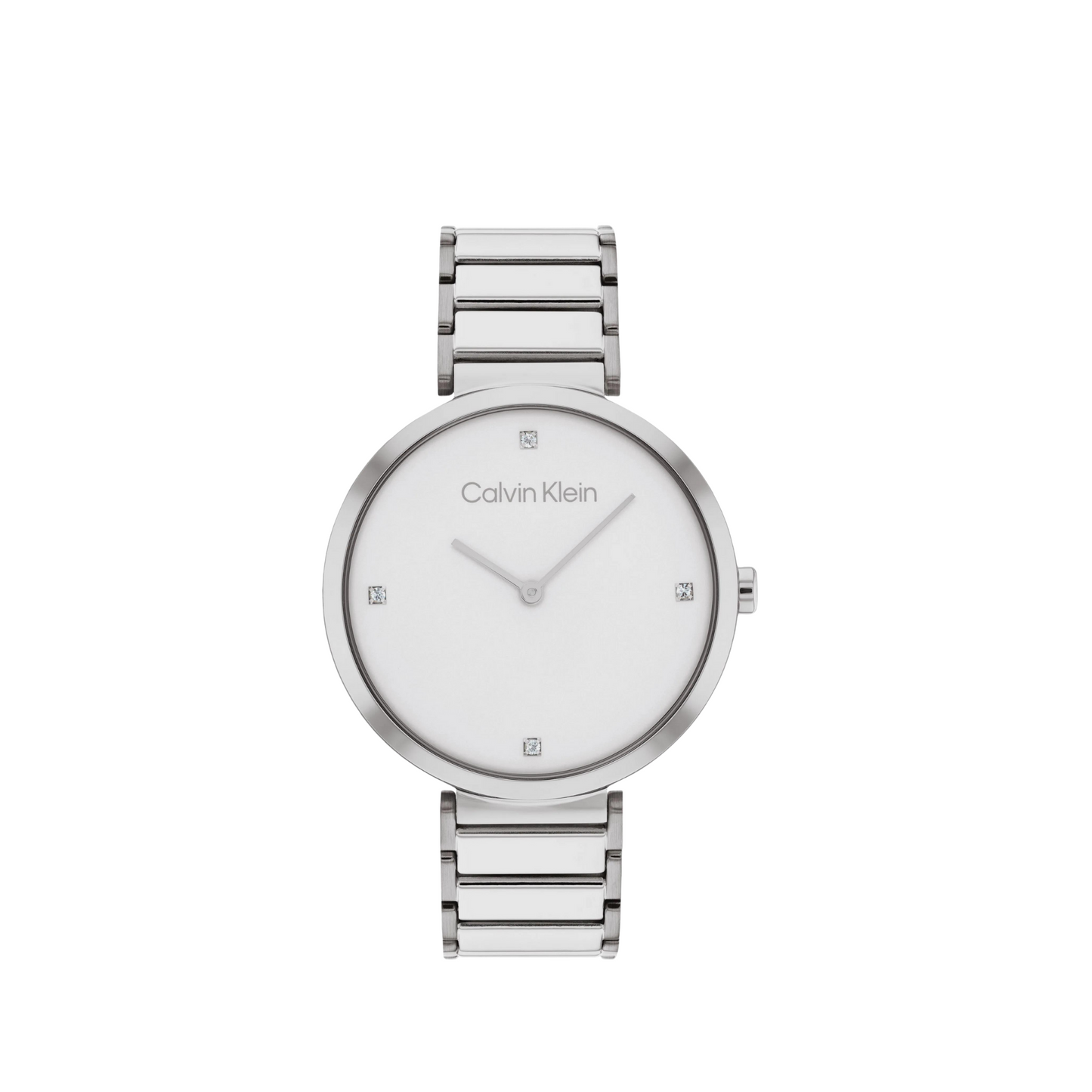 Calvin Klein elegante Uhr für Damen mit Edelstahlarmband – silber – Zifferblatt mit Steinen versetzt