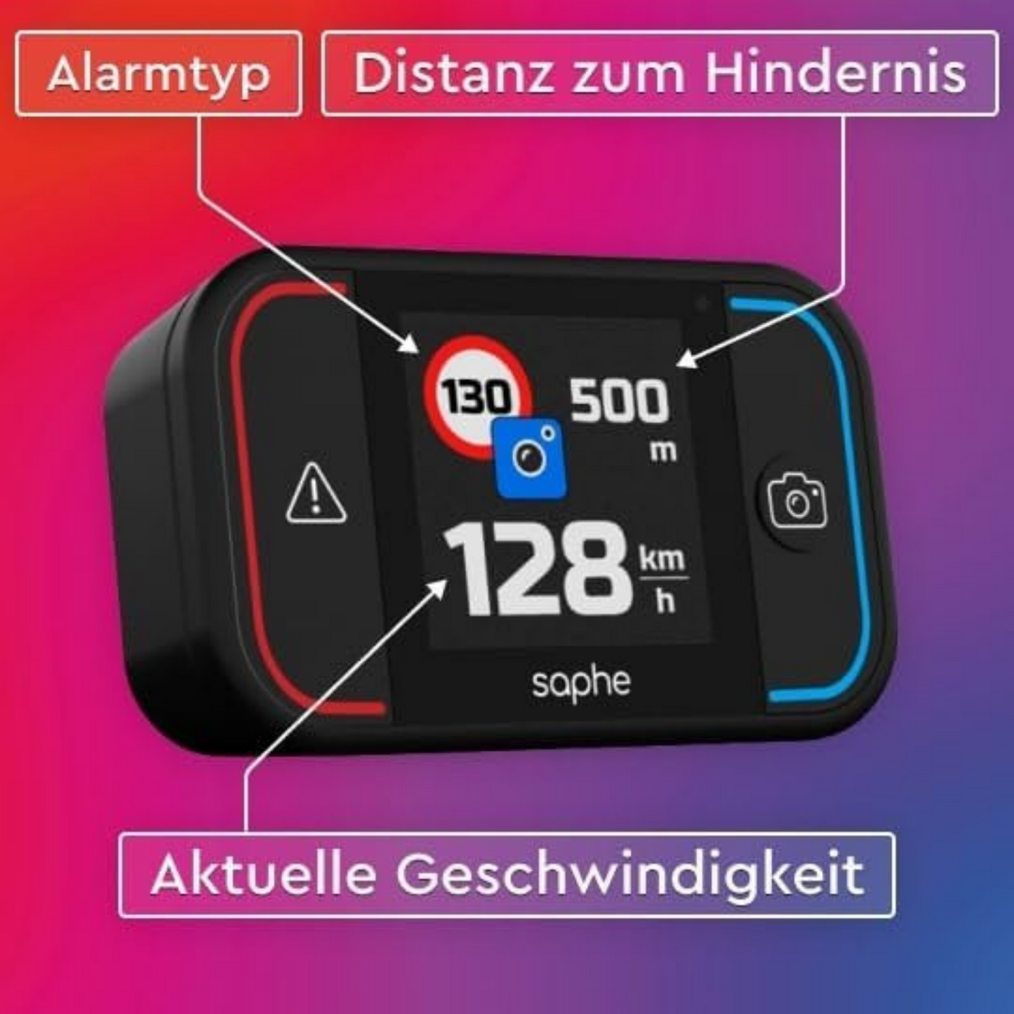 Saphe Drive Pro Blitzerwarner für das Auto mit Farbdisplay – CarPlay und Android Auto kompatibel – Zeigt Blitzer und Gefahren – Daten von Blitzer.de – Erfordert zusätzliches ABO
