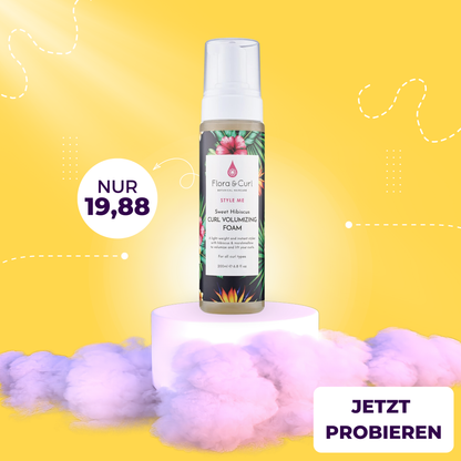 Flora & Curl Sweet Hibiscus Curl Volumizing Foam Lockenschaumfestiger für überragende Fülle, Volumen und Sprungkraft, auf pflanzlicher Basis mit Hibiskus, tierversuchsfrei, 200 ml