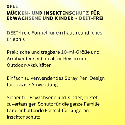 Xpel Mücken- und Insektenschutz Set für Erwachsene & Kinder - DEET-frei - Chemiefreie Armbänder & Spray mit natürlicher tropischer Formel