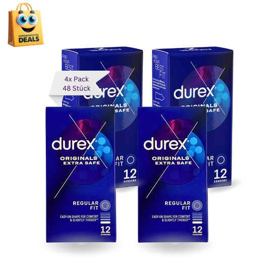 Spar Bundel – Set aus 4 Packungen Durex Kondome Extra Safe – 48 Stück - Verstärkte Latexkondome – normal Größe – Extra Safe und Extra Fun