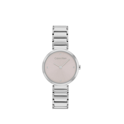 Calvin Klein elegante Uhr für Damen mit silbernem Edelstahlarmband – rosa Zifferblatt