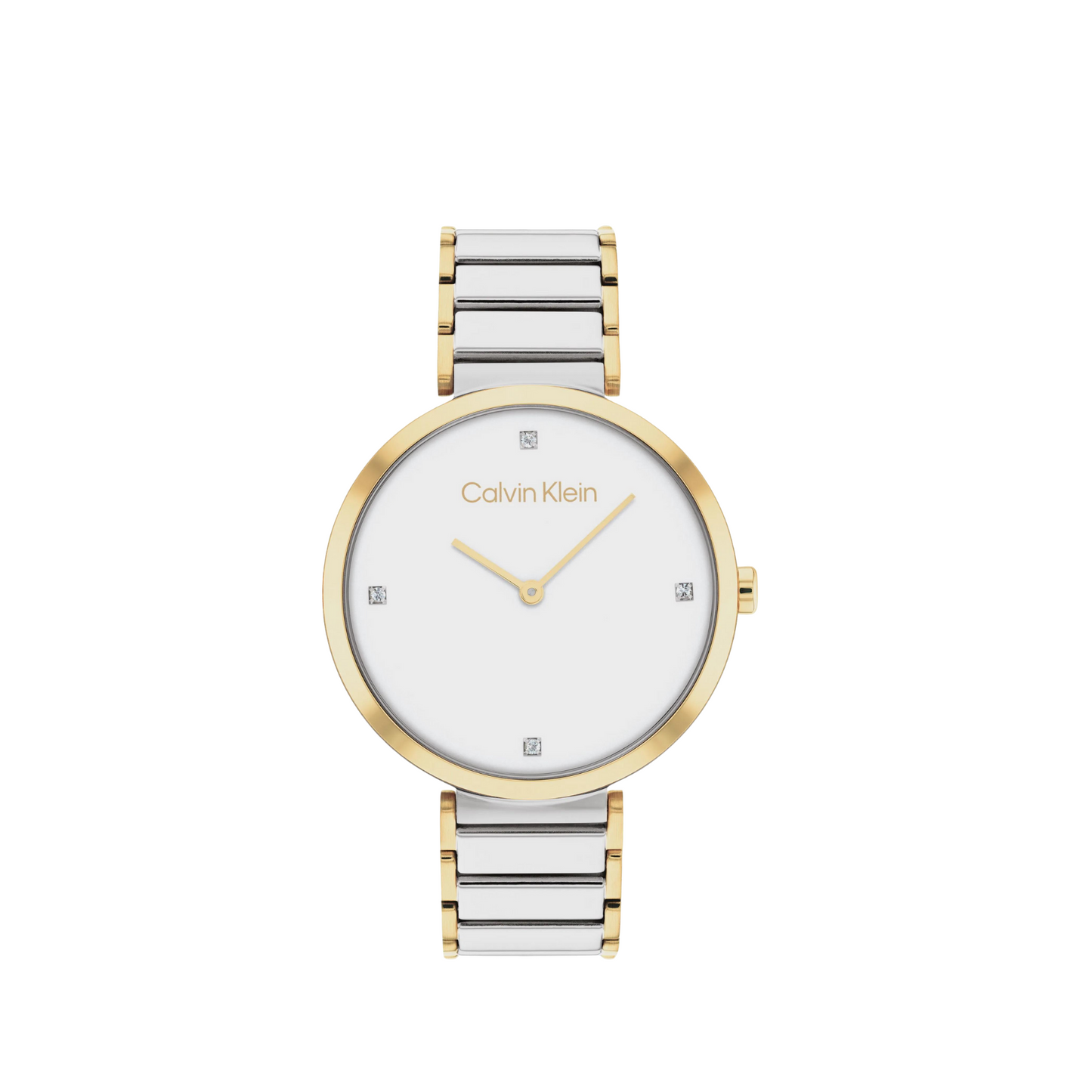 Calvin Klein elegante Uhr für Damen mit Zweifarbiges Edelstahlarmband – silber - gold