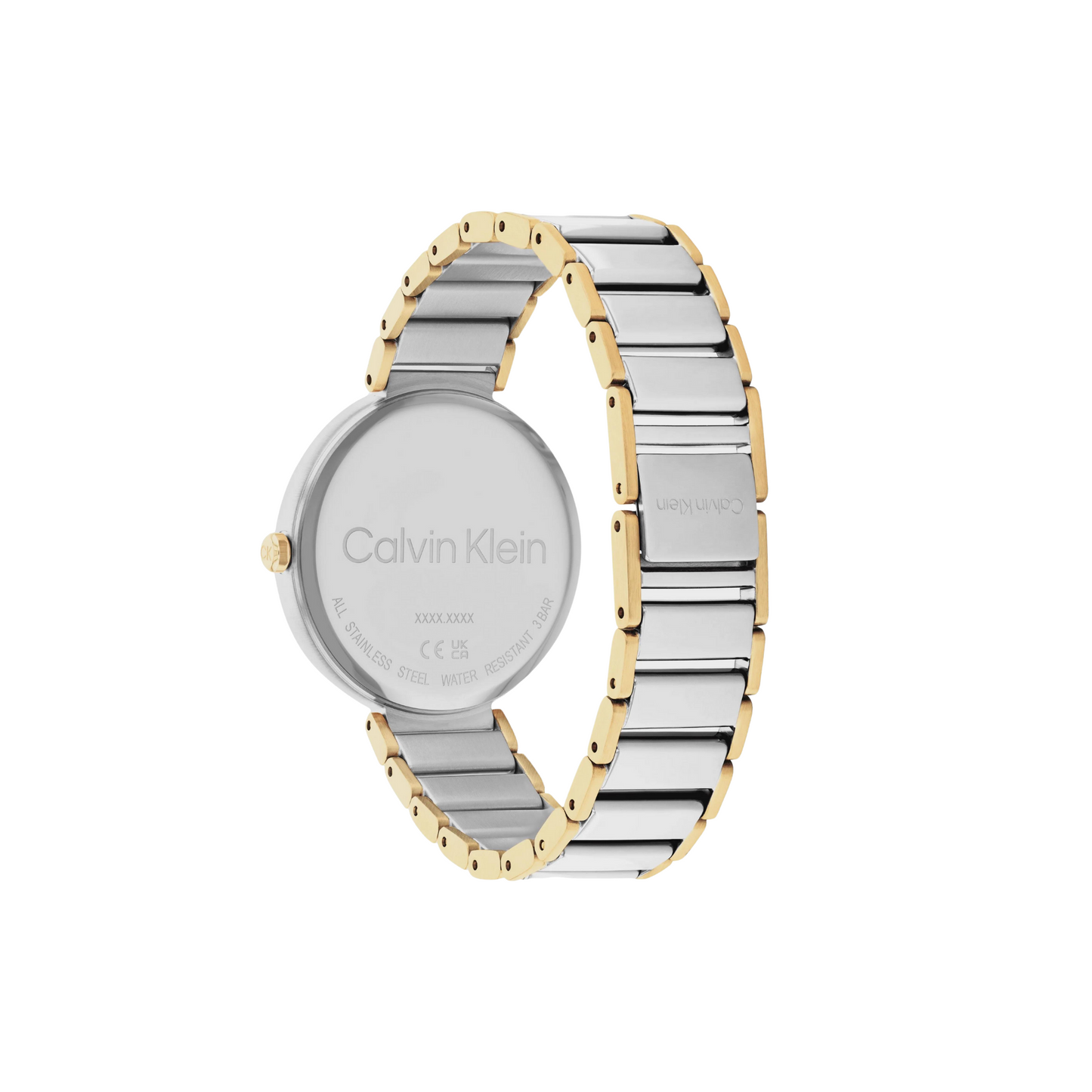 Calvin Klein elegante Uhr für Damen mit Zweifarbiges Edelstahlarmband – silber - gold