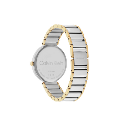 Calvin Klein elegante Uhr für Damen mit Zweifarbiges Edelstahlarmband – silber - gold