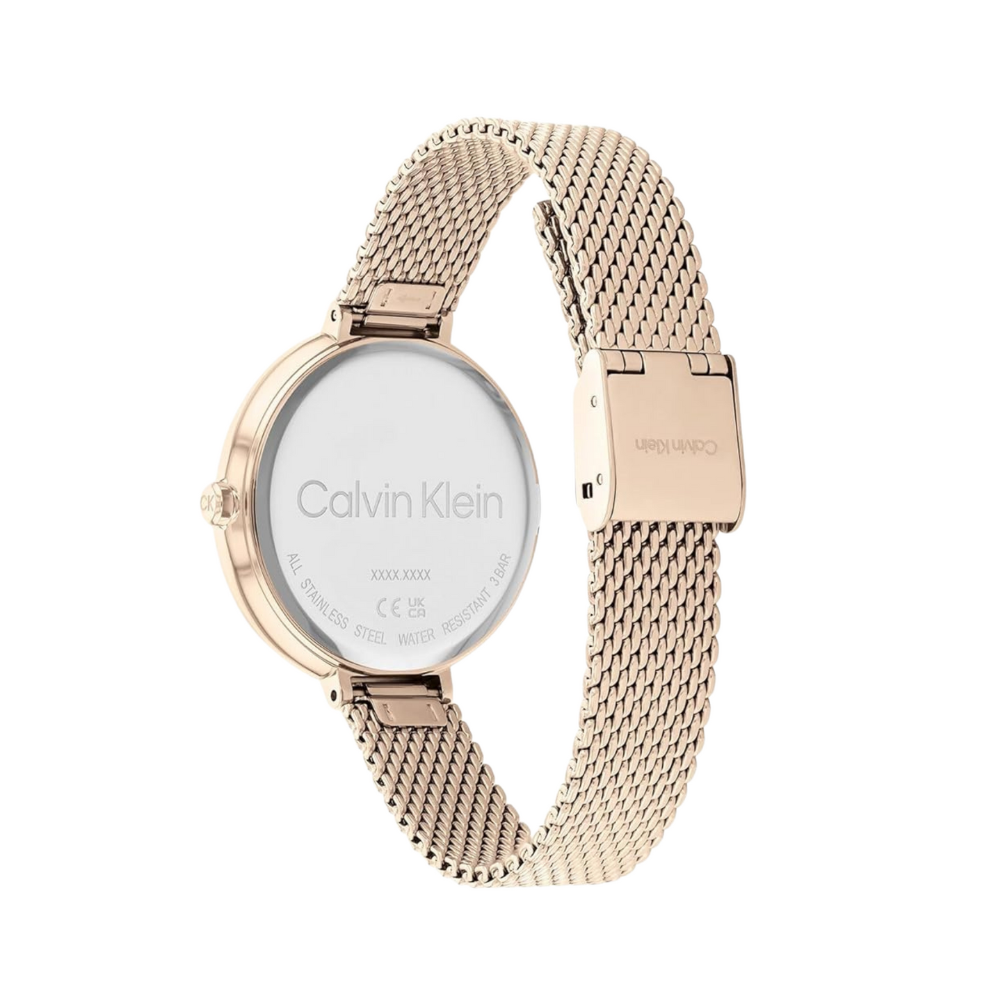 Calvin Klein Uhr für Damen mit roségoldenem Edelstahl Mesh-Gliederarmband - 25200080