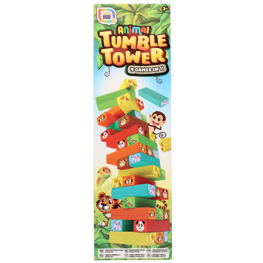 3 in 1 - Holz Kinder-Spielzeug Stapelturm - Wackelturm Stapelspiel aus Holz (Bund mit Tieraufkleber)