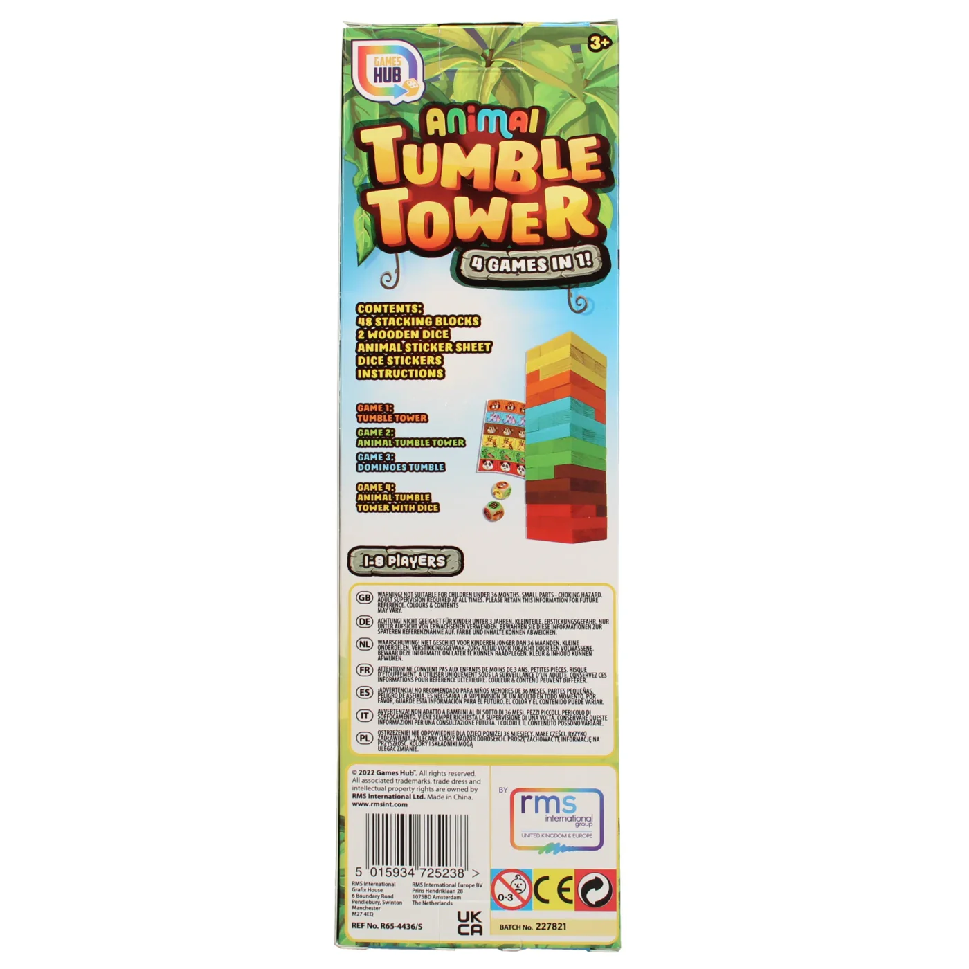 3 in 1 - Holz Kinder-Spielzeug Stapelturm - Wackelturm Stapelspiel aus Holz (Bund mit Tieraufkleber)